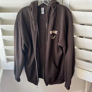 brown zip up hoodie
